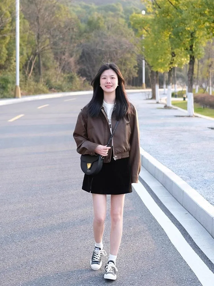 

Biker Jackets Womens Jacket Japanese Chic Leather Flocking Embossed Regular Victorian Socialite Artistic Halloween Christmas Fit