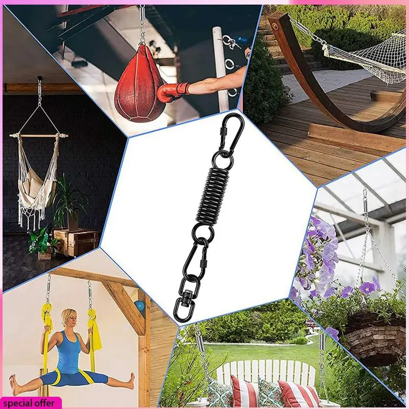 

A64Z Поворотная пружина для подвесного стула, с 4 карабинами и 360 градусов ° Поворотный крючок, грузоподъемность 250 кг для подвесного стула, гамака, йоги и т. д.