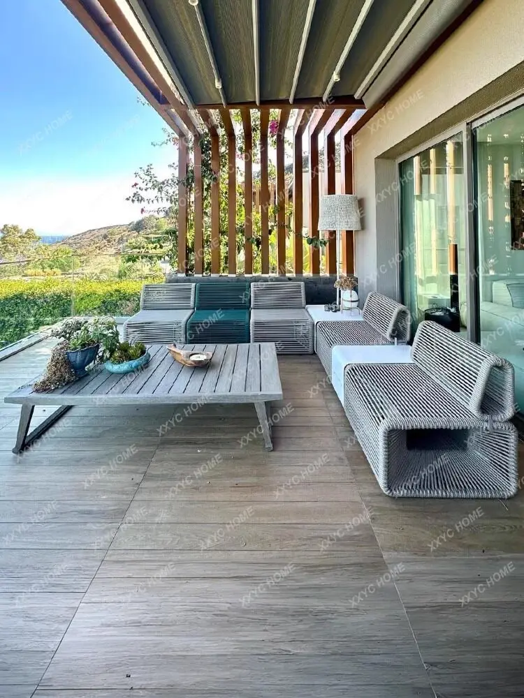 Rattan outdoor sofa villa terrace courtyard rattan table and chairs