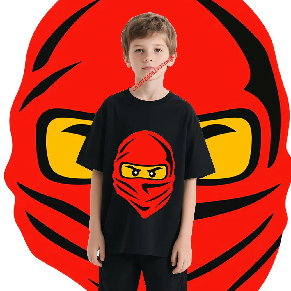Red Ninja Eyes Anime-Kostüm für Kinder, T-Shirt aus reiner Baumwolle, kurzärmelige Cartoon-Freizeitoberteile für Jungen