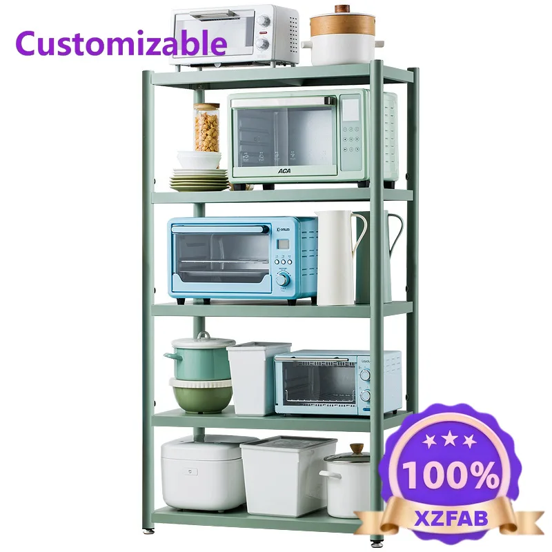 Factory Direct 2026 Kitchen storage rack Floor-to-ceiling multi-layer storage rack Green stainless steel microwave oven rack Pot