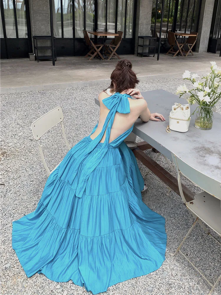 Bleu pur désir noeud Neline Dr femmes plage Vaion Sexy épicé Bal longue Dr vacances Sle jupe portefeuille