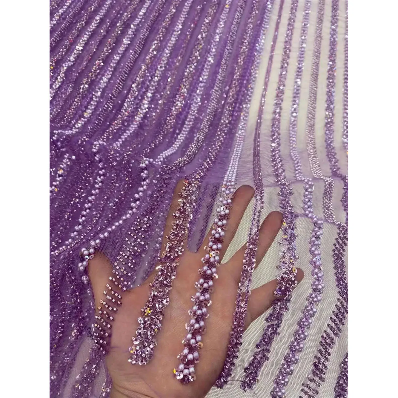 White African Sequins Lace Fabric 2025 High Quality Beads Lace French Nigerian Embroidery Mesh Fabrics For Wedding Dress Sewing