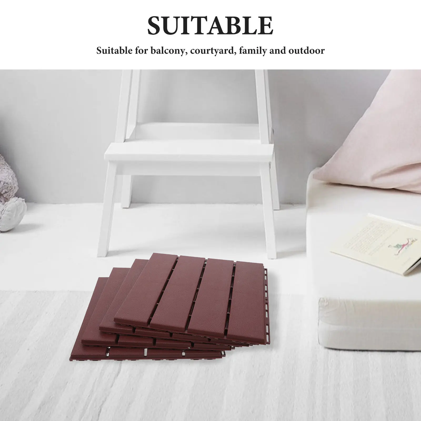 4Pcs Interlocking Wood Plastic Deck Tiles Wear Resistant Outdoor Flooring Patio Balcony Garden Outdoor Plastic Deck Tile