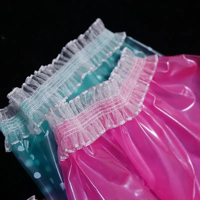 Couple Polka Dot Transparent PVC Plastic Lace Pants Thin Soft Silent Bloomers Waterproof ABDL Adult Baby Diaper Shorts Party