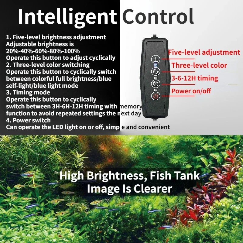 30-90cm Aquarium 24/7 Full Spectrum Lighting LED Lights Aquarium Decorative Aquatic Plant Grow Light IP68 Waterproof