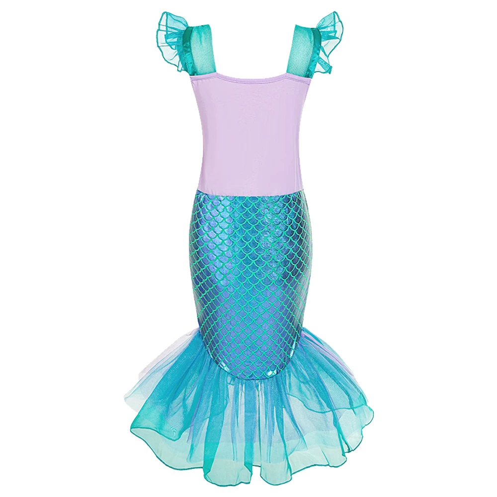 Ocean Mermaid Sleeveless Fishtail Cosplay Dress with Complete Princess Accessories for Girls Christmas Halloween Party Stage