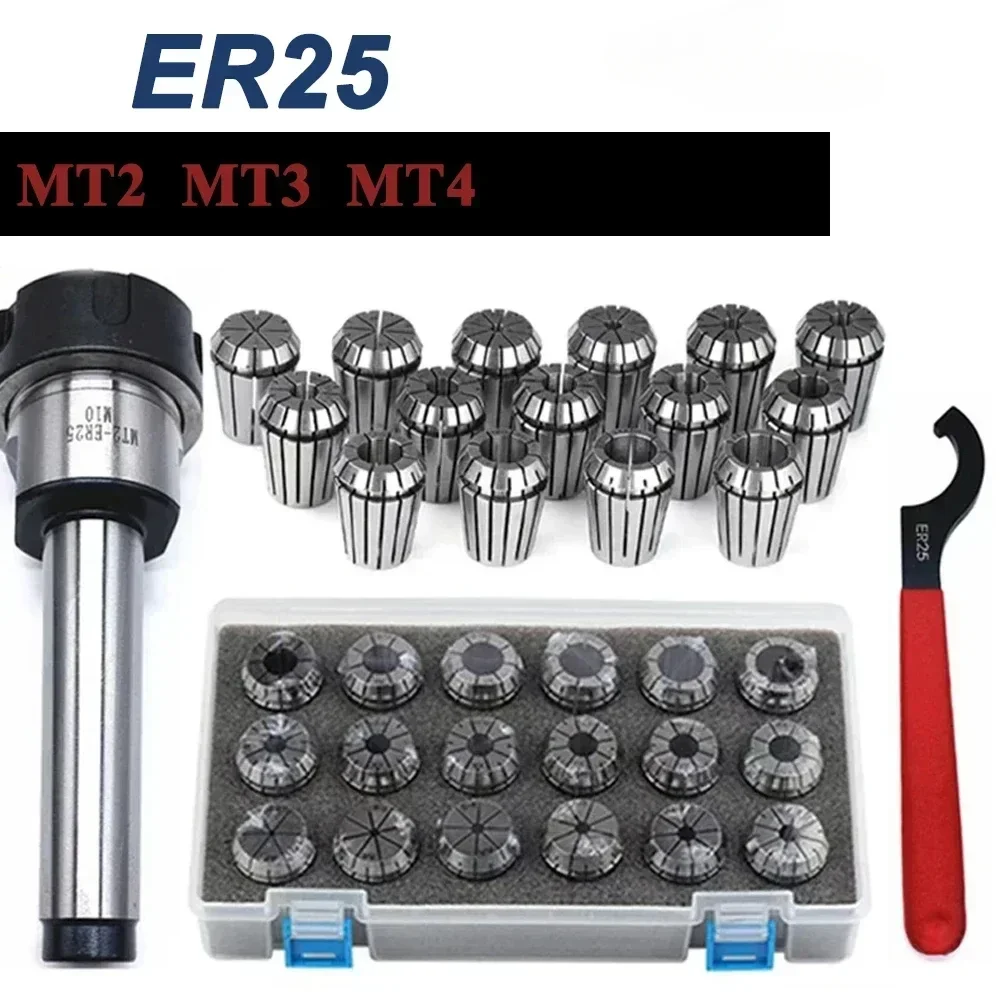 ER25 Spring Clamps 9PCS MT2 ER25 M12 1PCS ER25 Wrench 1PCS Collet Chuck Morse Holder Cone for CNC Milling Lathe Tool Set