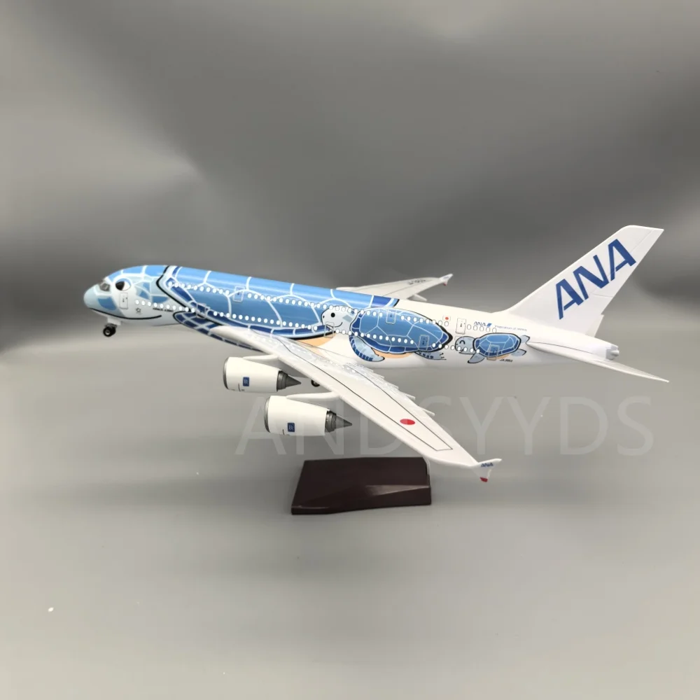 Escala 1:160 47CM Japón Air ANA Airbus A380 modelo avión dibujos animados tortuga marina aerolíneas azul avión fundido a presión para colección