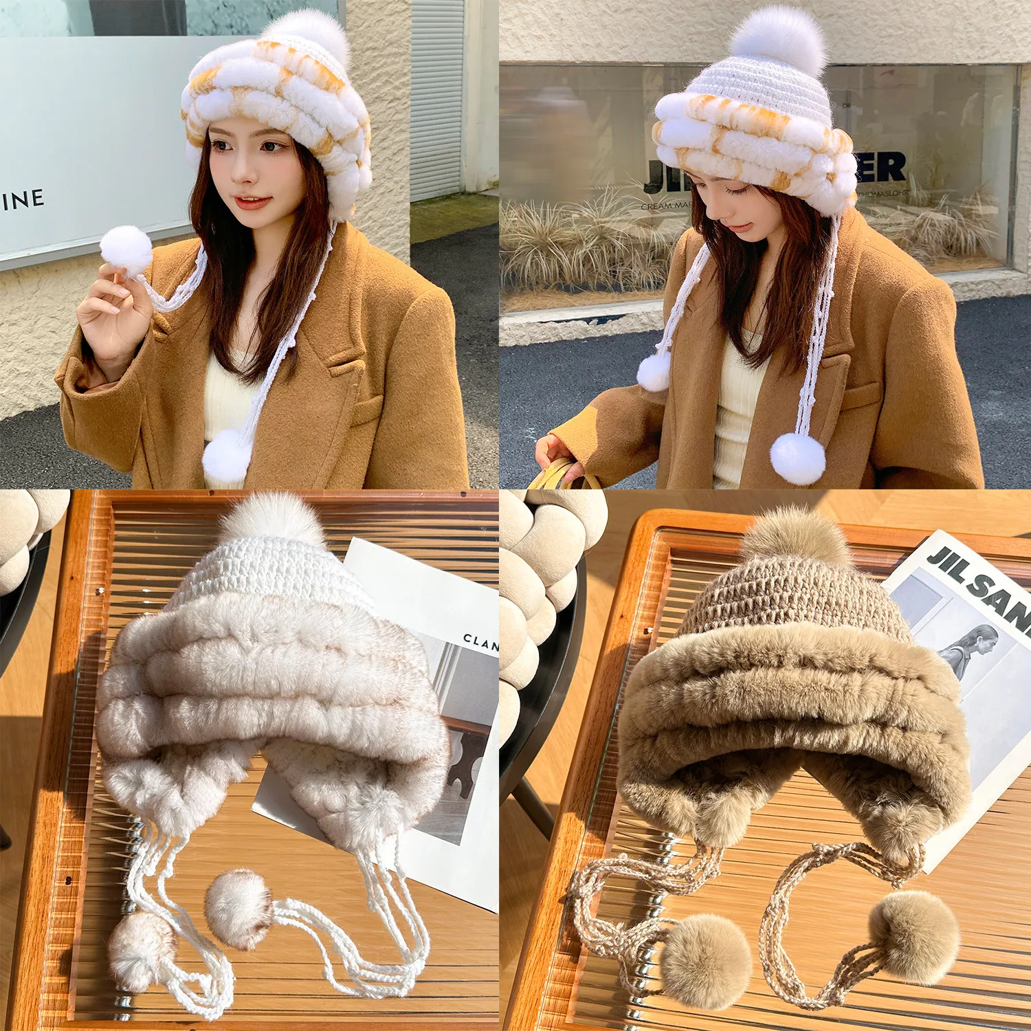 Herbst-Winter Echte Rex-Kaninchenfell-Mütze Dicke Warme Ohrenschutz-Kopfbedeckung Damen Lei Feng Mütze – Detail 6