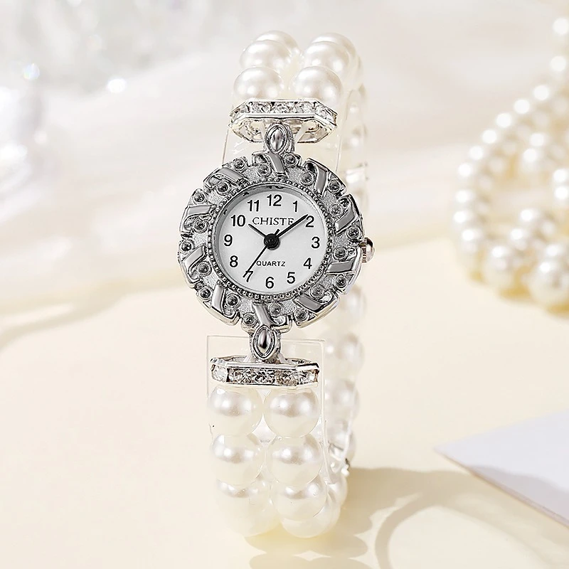 Women Watch Simulated Pearl Luxury Elegant Wrist Band Bracelet Jewelry Gifts Lady Elastic Watch Band