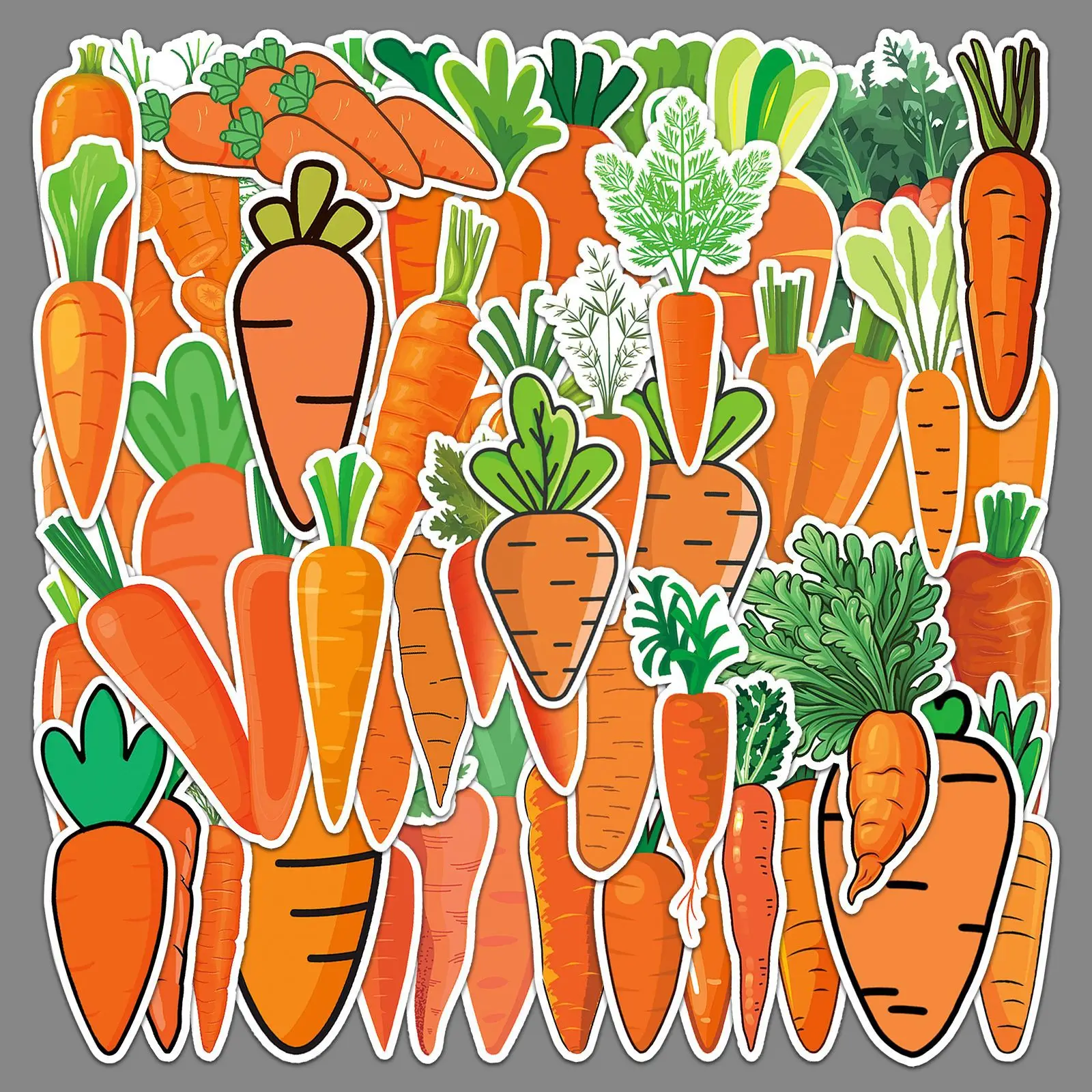 

50PCS Cute Carrot Aesthetic Stickers Cartoon Style Vegetable DIY Decorative Notebook Guka iPad Waterproof Stickers Kids Toy