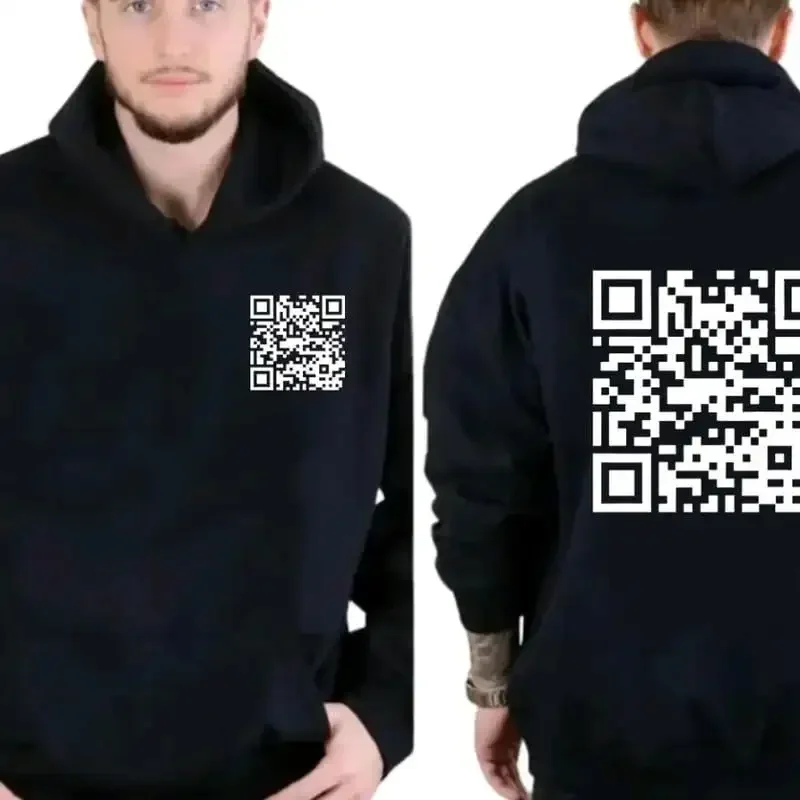 Funny FU QR Code Hoodie Hooded Drawstring Pocket  Sweatshirt Men/women Novelty Pullover Warm Fleece Lining Casual Daily Wear