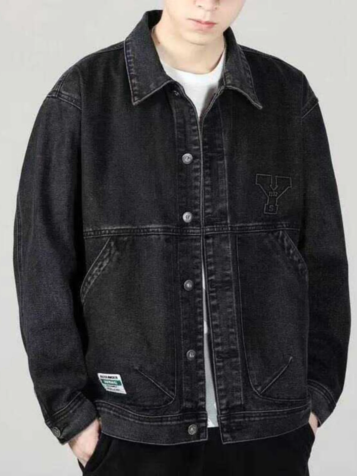 

Свободный крой, хлопковая джинсовая куртка для мужчин, весенне-осенняя модная рабочая одежда, пальто, длинное ветрозащитное пальто на одной пуговице, чистый цвет