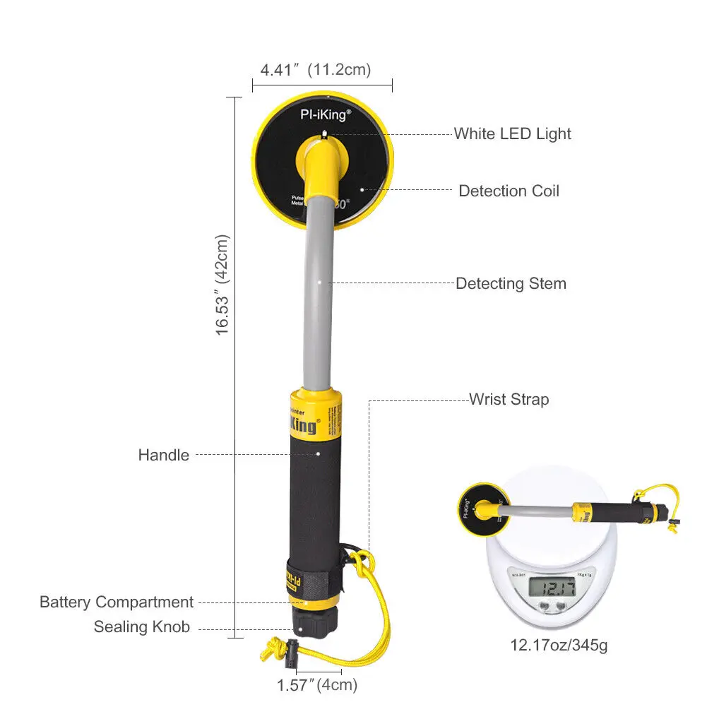 Underwater Diving Metal Detector, Fully Waterproof, Hand, Coil Design, Pinpointer, PI-iking-750, 30 m