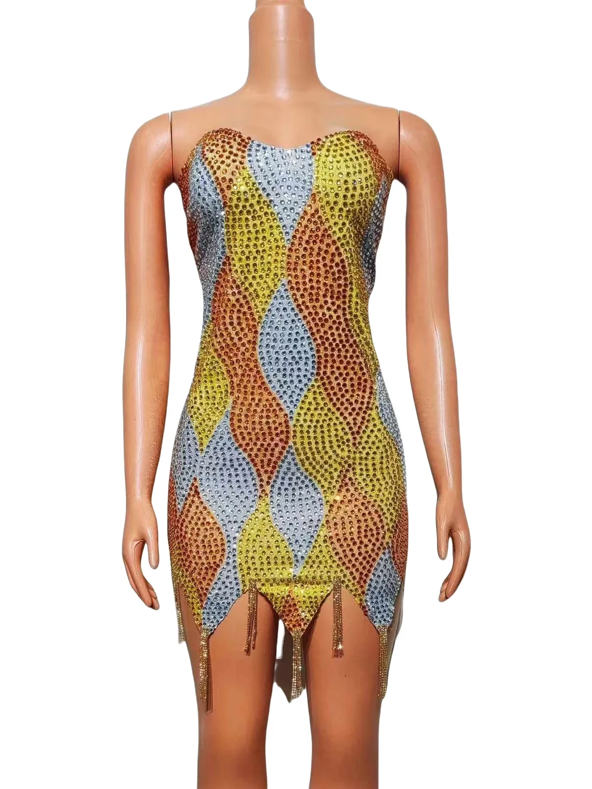 Birthday Party Queen Women Luxury Full Rhinestone Stretch Short Dress Sleeveless Dressy Colorful Drag Outfits 2025
