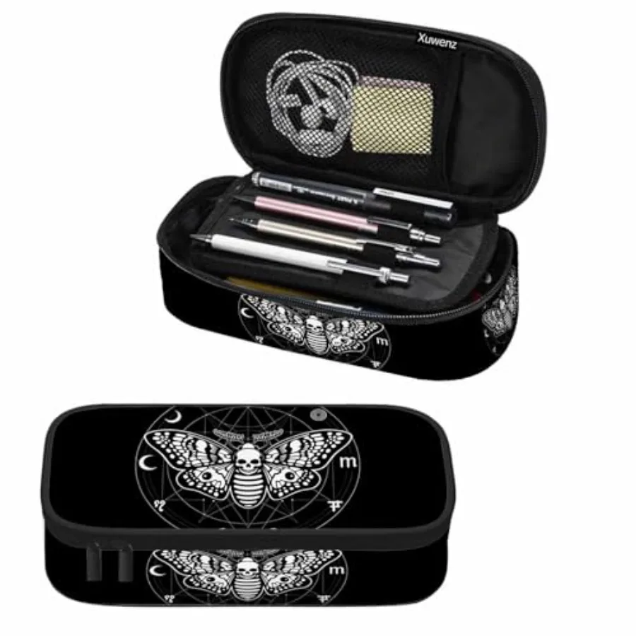 

Pen Organizer Bag Dead Head Mystical Circle Moon Watercolor Pencils Cosmetic Bag Office Stationery Organizer for Teen