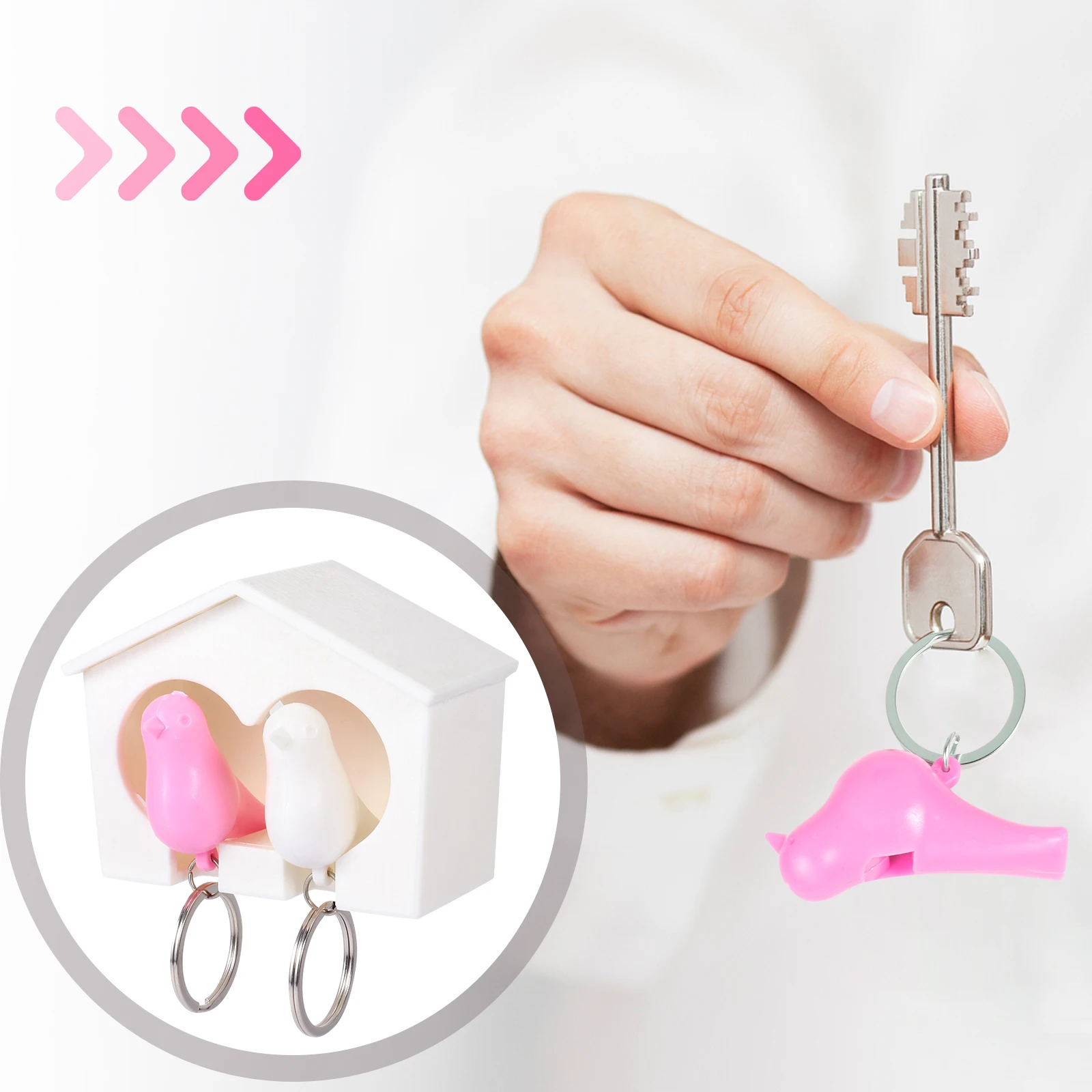 

Plastic Bird House Keychain Holder Cute Key Organizer Wall Mount Home Decor Rings Pendant Birdhouse