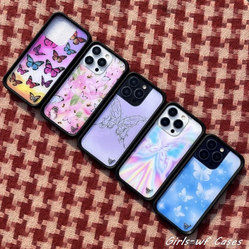 

Wildflower Girls Butterfly Rainbow Phone Case for iPhone 12 13 14 15 16 Pro Max Plus 16Pro Wild wf Psychedelic butterfly Cover