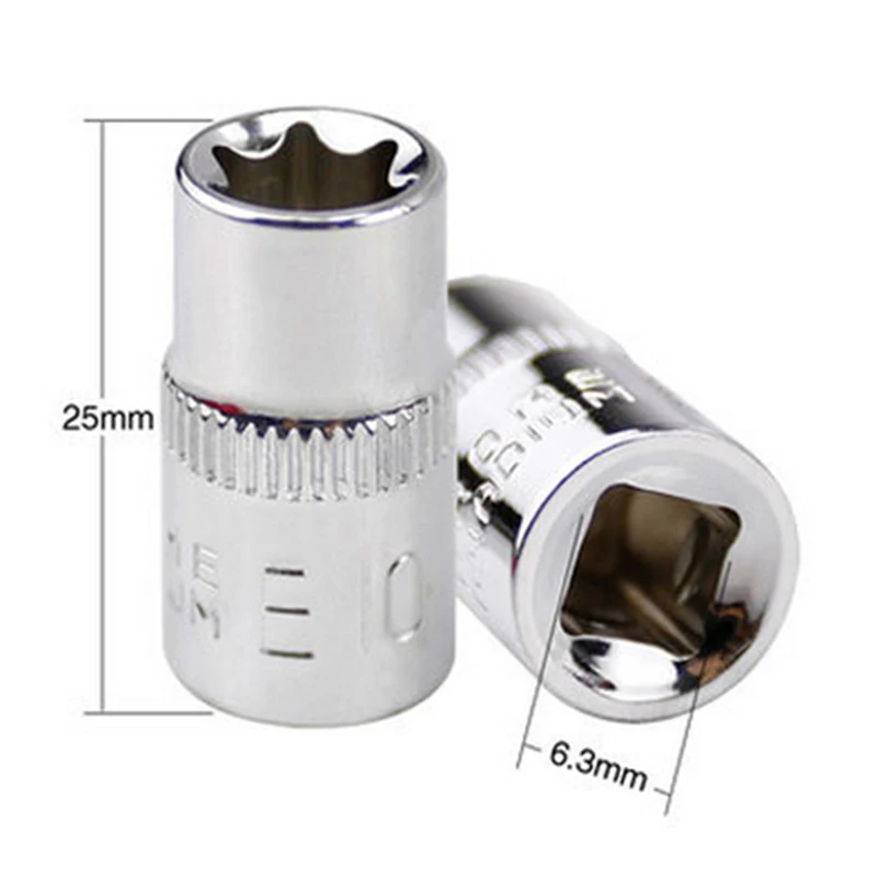 Conjunto de soquete hexagonal em forma de estrela, 6 peças, 1/4 polegadas, tipo e, adequado para e4 e5 e6 e7 e8 e10 ferramenta manual adaptador de chave de catraca