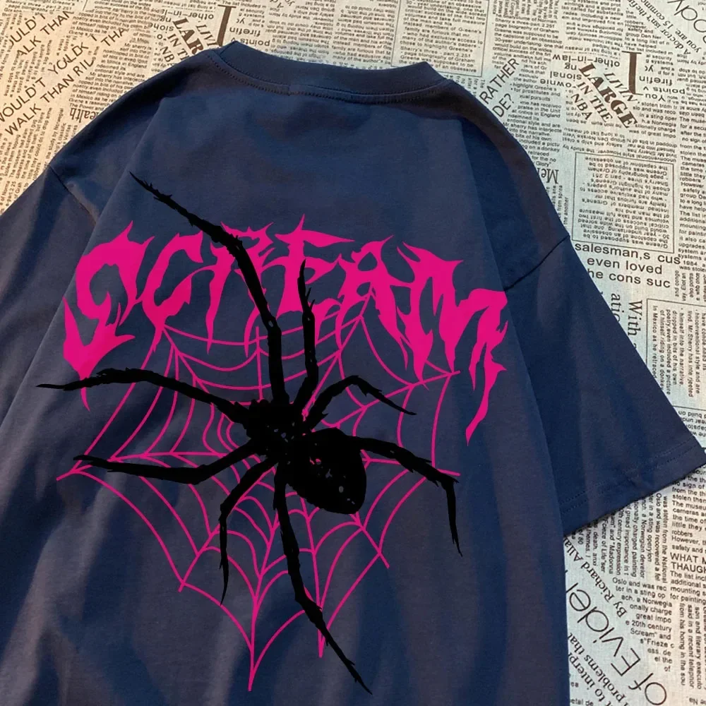 تي شيرت قطني كاجوال صراخ على شكل عنكبوت وفراشة مطبوع كبير الحجم برقبة دائرية ناعمة بأكمام قصيرة ملابس نسائية عصرية #3