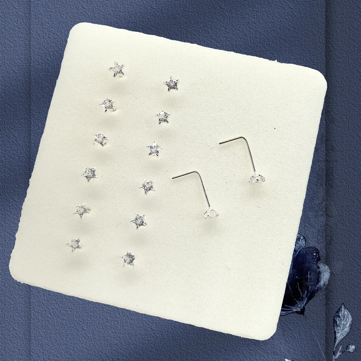 

925 Sterling Silver Star Zircon Nose Studs Zircon 2.5mm/0.098inch Diagonal Pentagram L-shaped Pierceing Nose Studs Women Jewelr