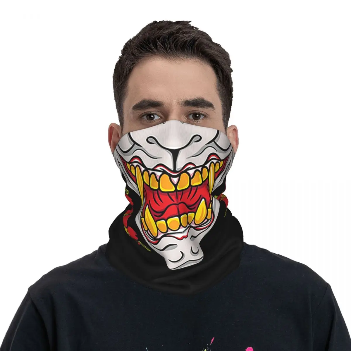 Hannya Bandana Neck Gaiter Printed Face Scarf Warm Cycling Scarf Outdoor Sports Unisex Adult All Season