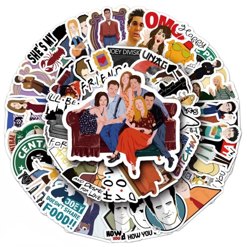 55pcs American Drama Friends Stickers Suitcase Water Cup Guitar Car Stationery Refrigerator Mobile Phone Decoration Stickers