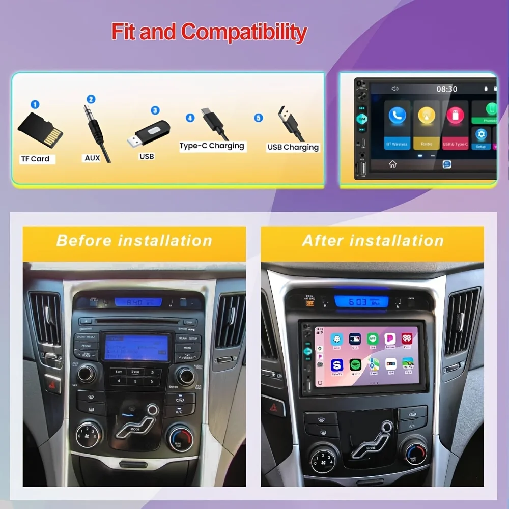 7 ''شاشة تعمل باللمس سيارة مشغل MP5 2DIN ستيريو سيارة عالمي مع كاميرا عكسية BT اللاسلكية مرآة ربط راديو FM USB/TF/AUX/Type-C