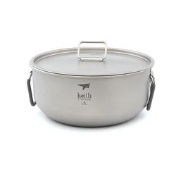 Keith Titanium Pan Stockpot Anti-corrosion Cutlery Lightweight Outdoor Camping Cookware Pot Picnic Cooking Utensils 1.8L Ti6015