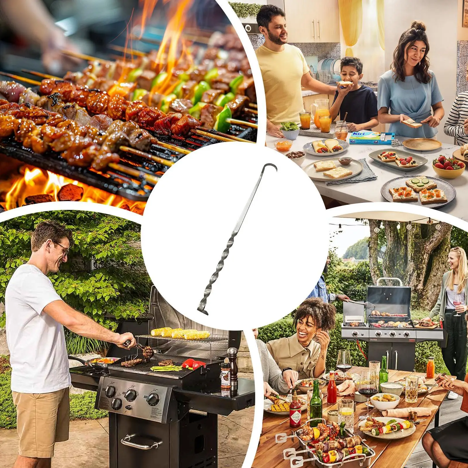 Pigtail Food Flipper Grilling Metal Multi-Purpose Tools Meat Flipper Hook For Outdoor Camping BBQ Grilling Roasting Frying