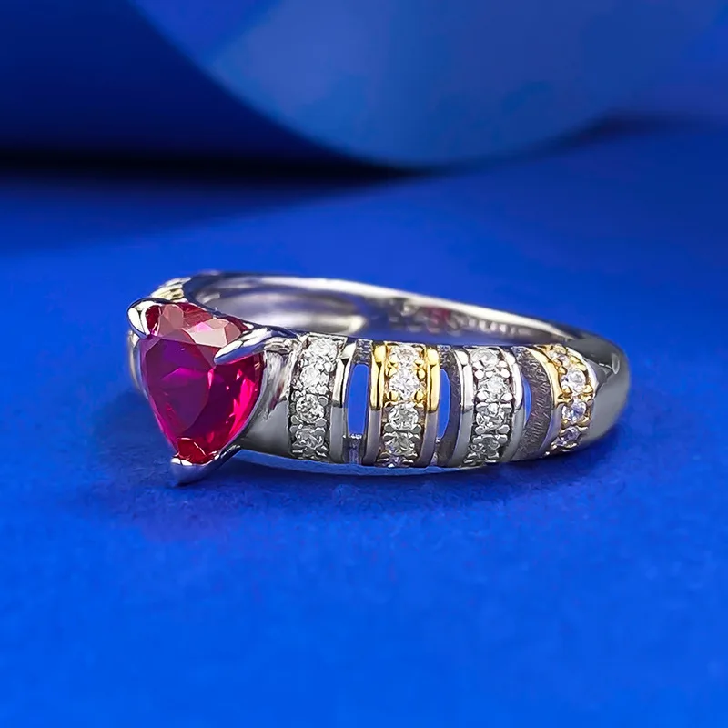 New S925 Silver 6 * 6mm Love Dove Blood Red Ring, Redion Ice Flower Cut Wedding Jewelry