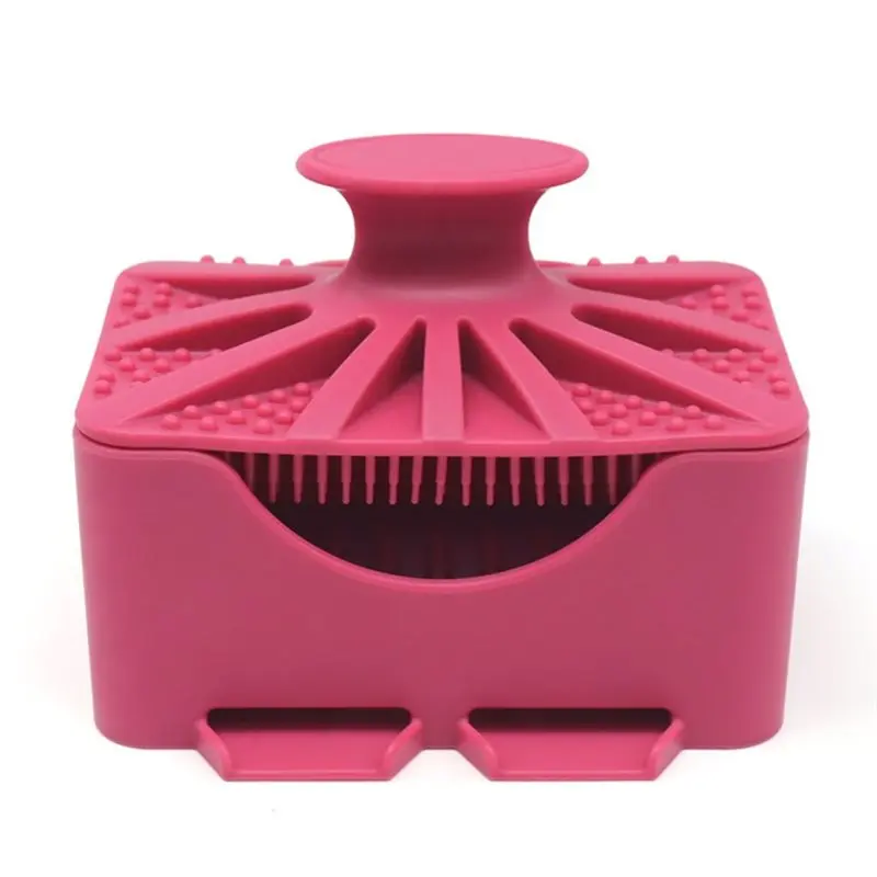 ABYN-Multifunctional 4-In-1 Silicone Shower Brush Bath Scrub Brush With Soap Lathering Roller And Drain Storage Box Rose-Pink