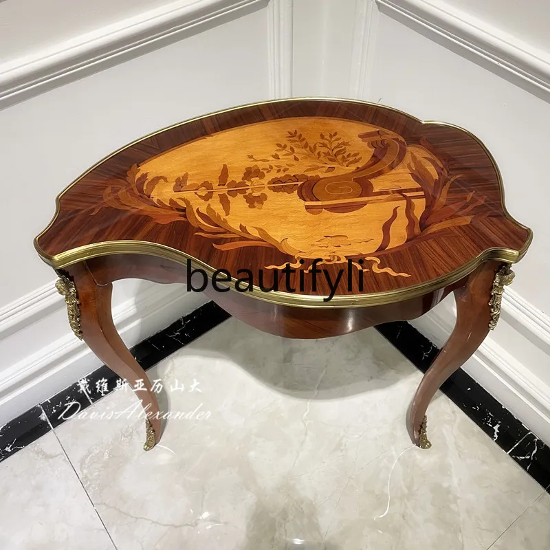 

European Style Corner Table Peach Core Solid Wood Side Table Light Luxury Villa Vintage Telephone Table Decoration