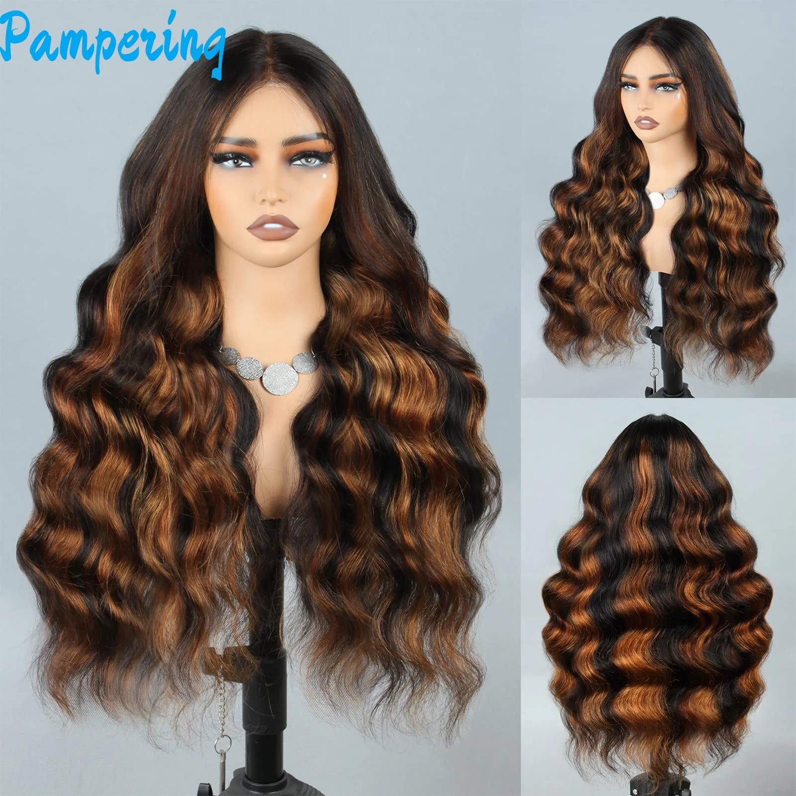 Pampering Ombre Highlight 13x4 Lace Front Wig Human Hair 1B/30 Black Brown Body Wave Wigs Transparent Lace Brazilian For Women