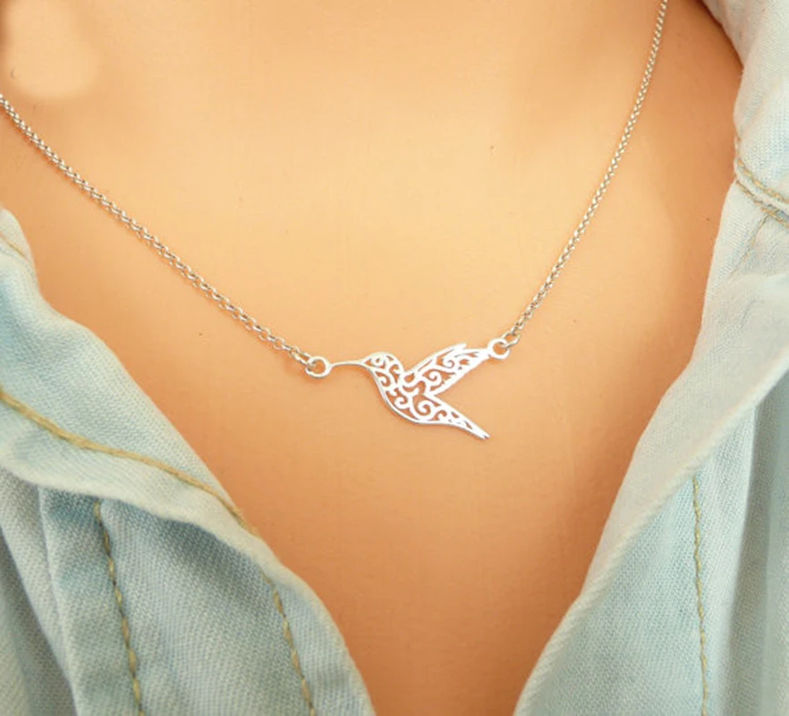 Cute Hummingbird Stainless Steel Necklaces for Women Long Chain Swallow Jewelry Simple Necklace Animal Choker Girls Collares