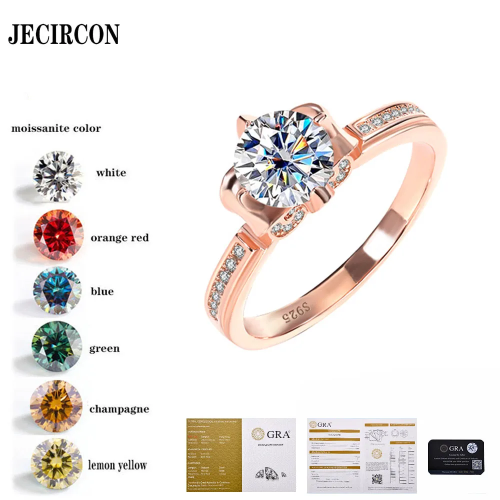 

JECIRCON 1ct Moissanite Diamond Crown Iris Ring for Women S925 Sterling Silver Petals Wedding Proposal Band Sweet Fine Jewelry