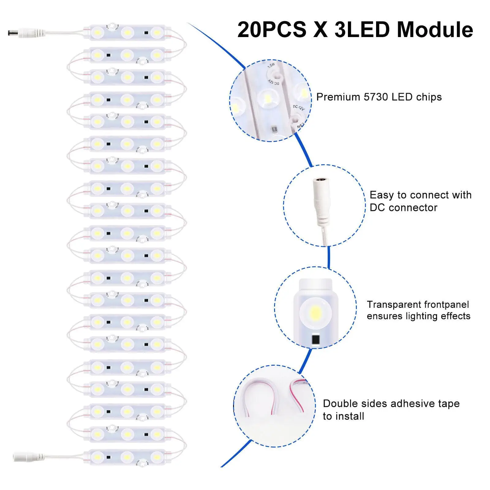 12V à prova d'água 5730 SMD 3 módulo de luz para exibição de sinal de janela de vitrine