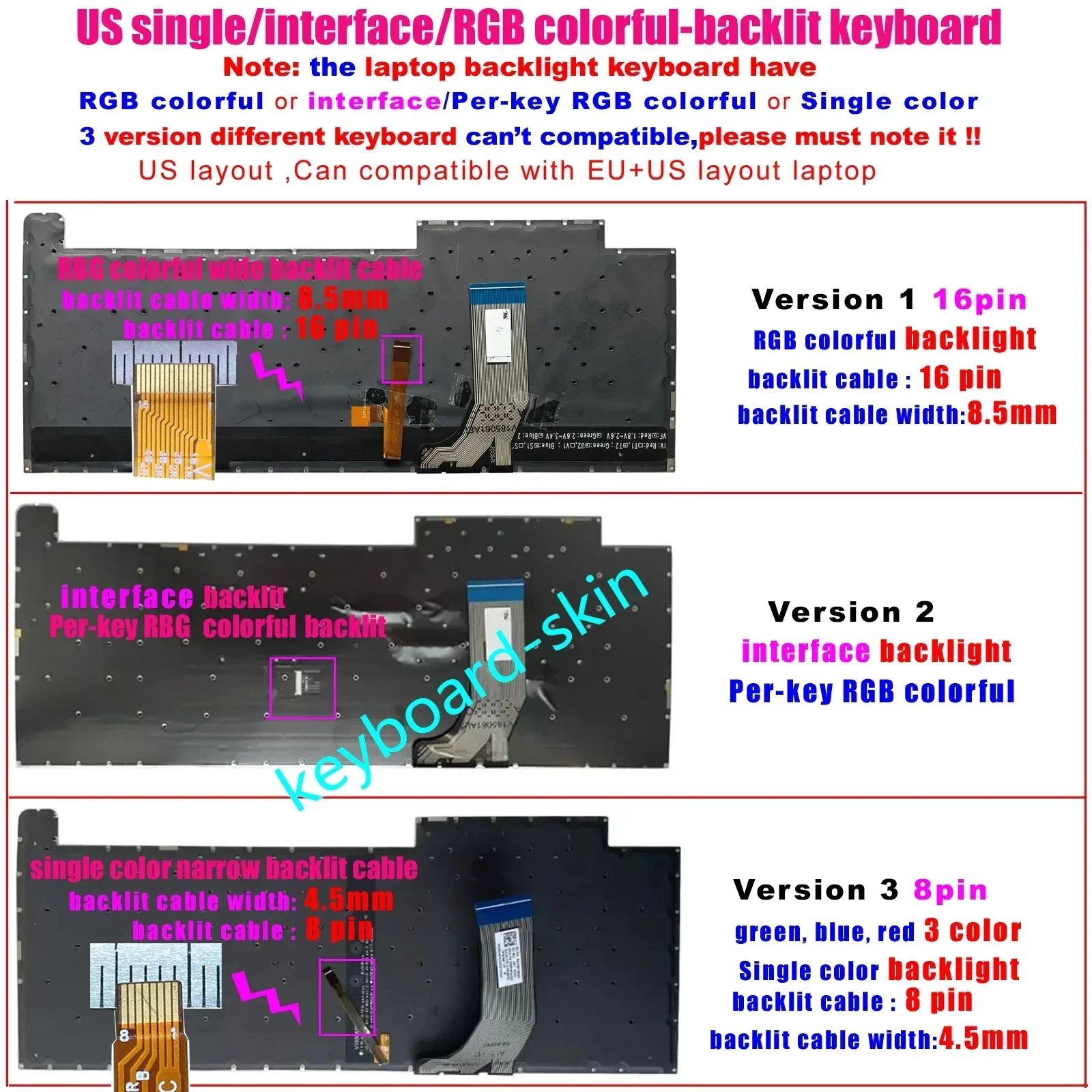 16pin RGB/8pin/interface US Backlit Keyboard For Asus ROG Strix G712 G712L G712LU G731 G731G G731GV G732L G732LWS G732G G732GU