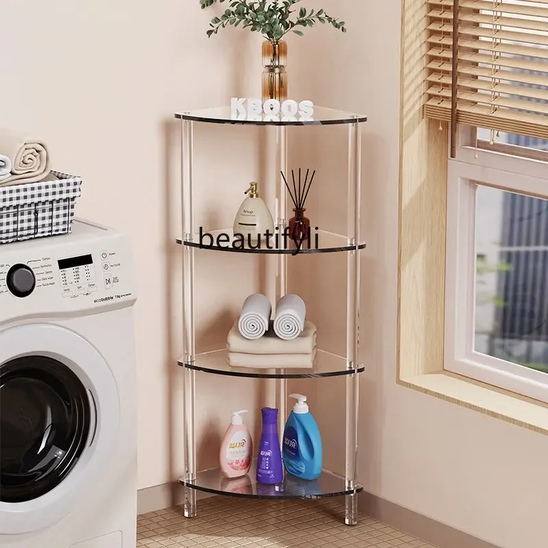 

Acrylic Bathroom Corner Shelf Simple Floor Bathroom Kitchen Transparent Multi-Layer Triangle Storage Shelf household it