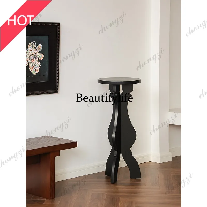 M45 Used Tripod Flower Stand Solid Wood Base Storage Rack Floor-standing French Flower Table Decorative Ornament