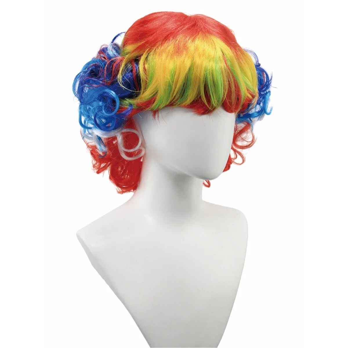 Anxin brand synthetic fiber wig: short curly hair with rainbow contrasting bangs, suitable for parties / Halloween cosplay / Y2K music festivals / clown costumes, unisex synthetic fiber wig