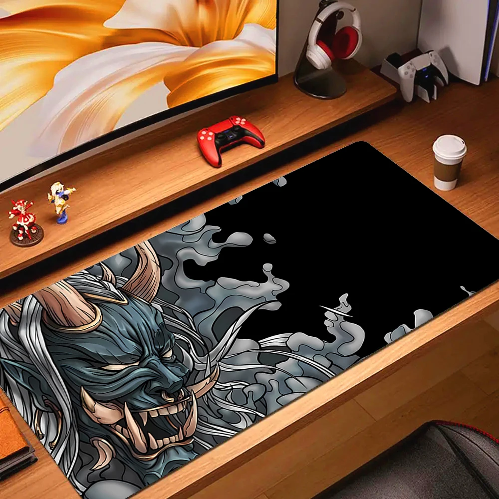 Mousepad de borracha japonês samurai mouse pad máscara fantasma teclado de jogos tapete bloqueio borda cabeça fantasma deskmats antiderrapante gamer tapetes