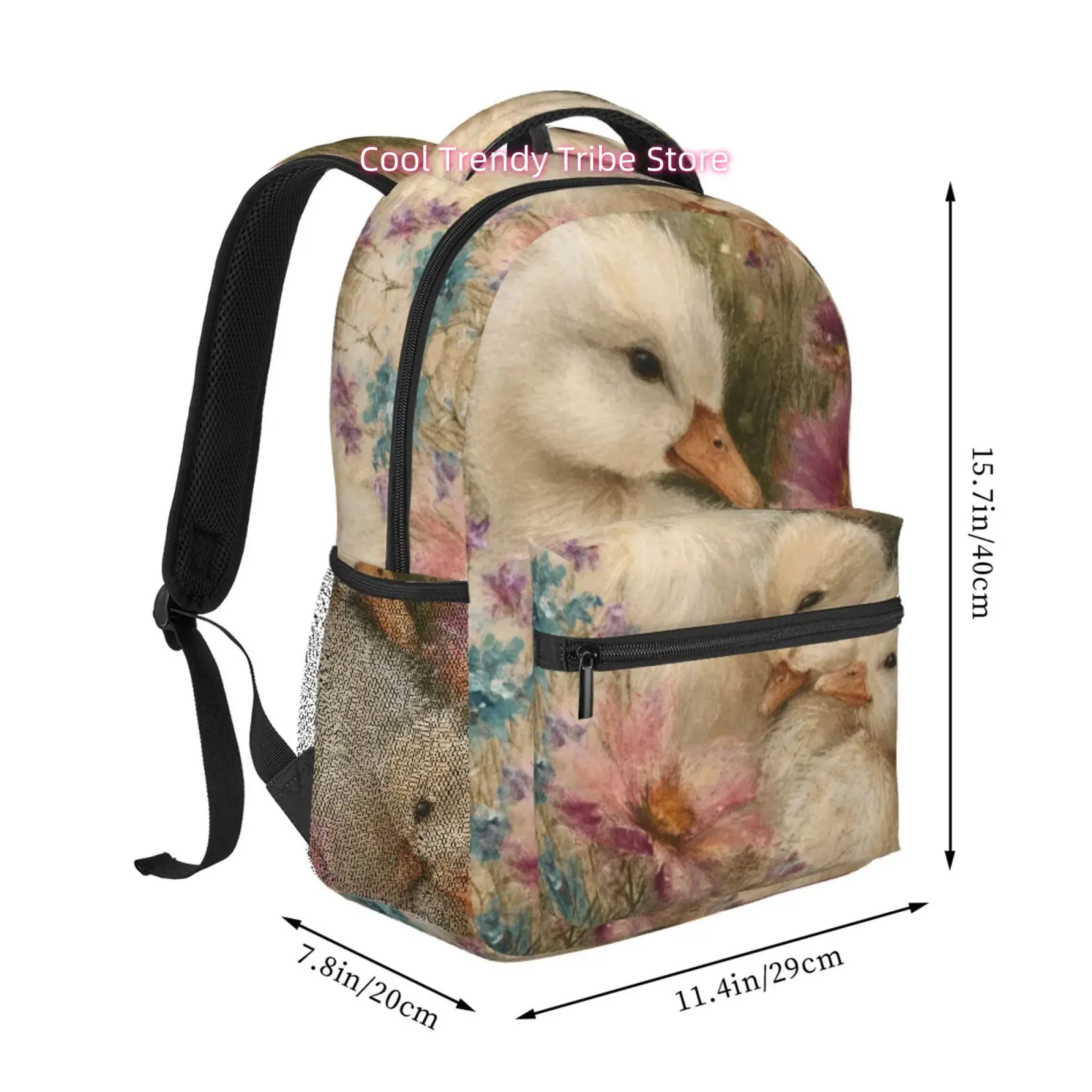 Vintage Fluffy Ducklings Print Backpack, Oxford Outdoor Backpack, Ideal for Hiking And Travel