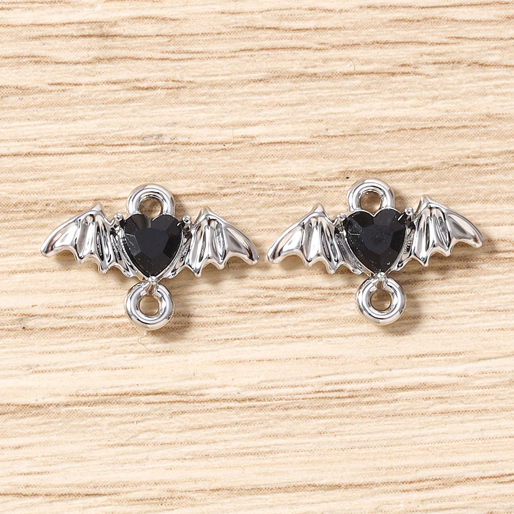 5 Stück 15 x 11 mm niedliche bunte Kristall-Metall-Herzflügel-Anhänger-Verbinder für die Schmuckherstellung, Halsketten, Armbänder, DIY-Bastelbedarf – Detail 16