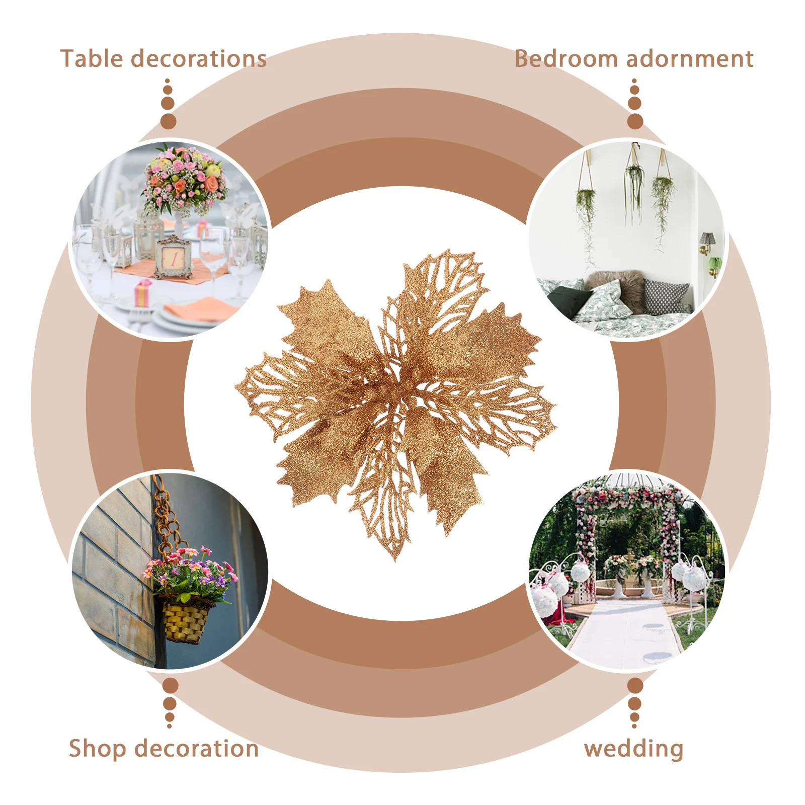 

12pcs Christmas Tree Flower Garland Hangings Sparkling Poinsettia Ornaments Holiday Decor Artificial Flowers Xmas Pendant