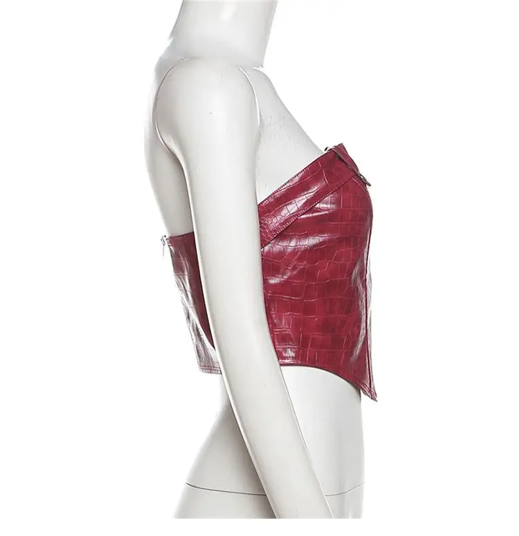 الرجعية الأحمر براءات الاختراع والجلود ضيق مثير الأحمر حمالة أنبوب الأعلى الإناث #5