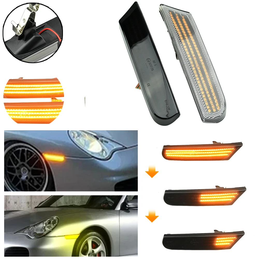 NEW LED Dynamic Side Marker Turn Signal Light Indicator Blinker For Porsche Boxster 986 996 911 Carrera Targa 1996-2004 2pcs