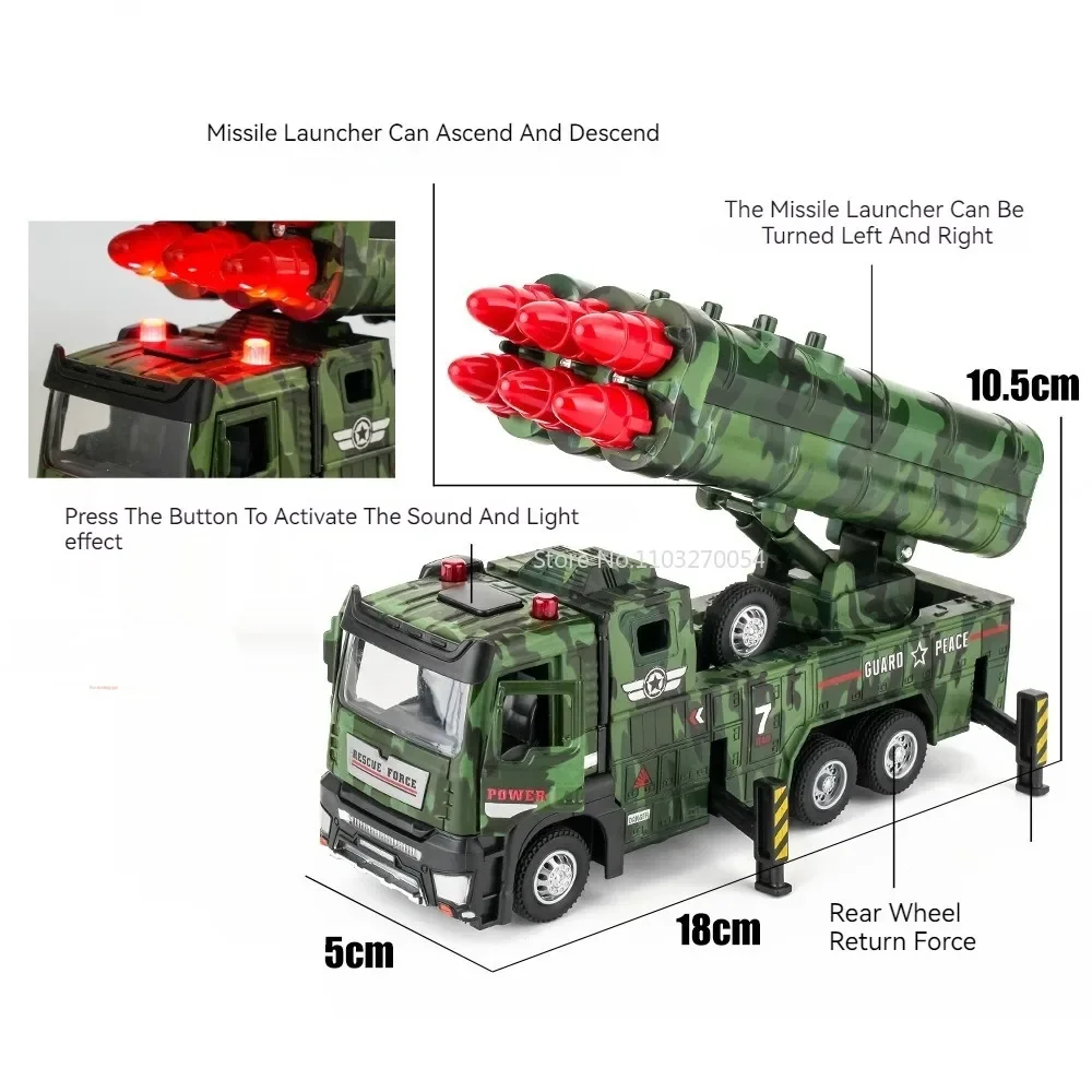 1:32 dwurzędowe modele zabawek wojskowych ze stopu rakietowego mogą emituć dźwięk światło wycofać pojazd dekoracyjny chłopiec prezenty świąteczne