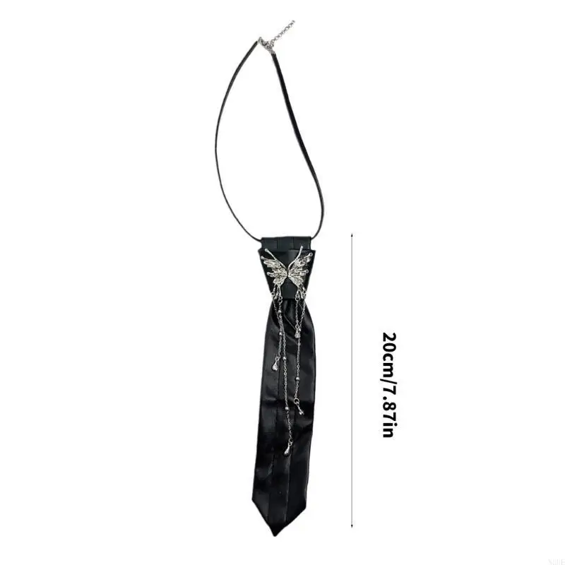 

N2UE Gothic Butterfly Tassels Tie Proof Necklace Fashion Necktie for Youthful